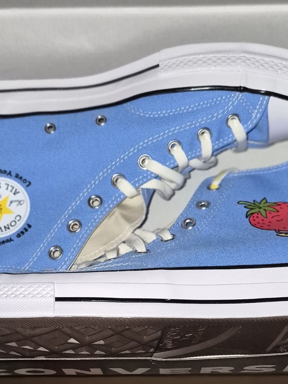 Converse Men's Blue Canvas High-Top Sneakers with Strawberry Accent